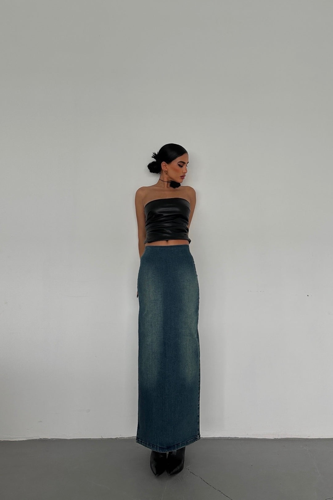 Side Slit Pale Blue Jean Skirt