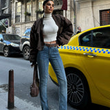 Flared Mid Rise Front Stitch Jeans