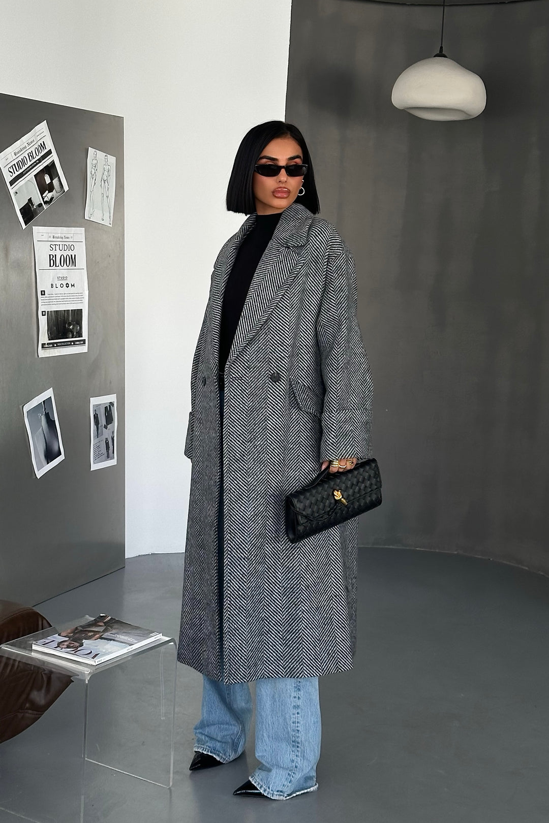 Herringbone Wool Oversize Coat