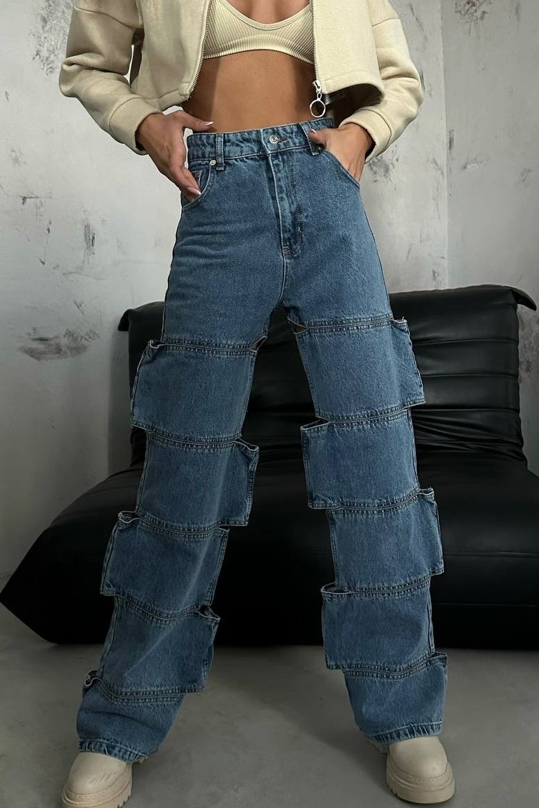 Blacka Cut Pieces Straight Jeans