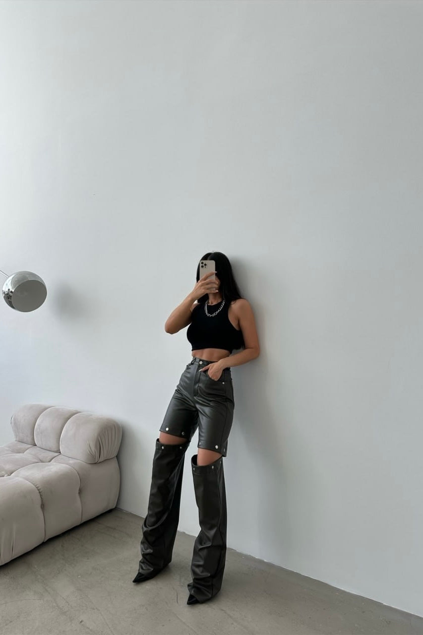 Detachable Faux Leather Pants