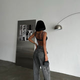 High Waist Denim Cargo Pants