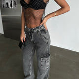 High Waist Denim Cargo Pants