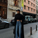 Laser Cut Hem Palazzo Dark Jeans