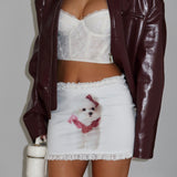 Pomeranian Print Lace Trim Mini Skirt