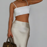 Smocked Crochet Trim Crop Top