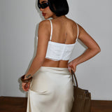 Smocked Crochet Trim Crop Top