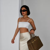 Smocked Crochet Trim Crop Top