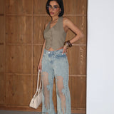 Premium Sheer Jeans Taupe