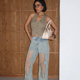 Premium Sheer Jeans Taupe