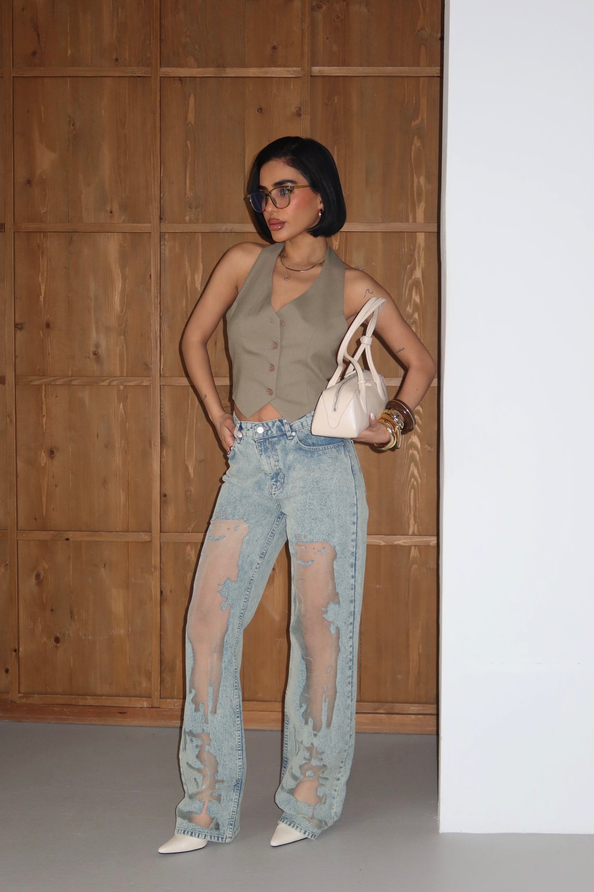 Premium Sheer Jeans Taupe