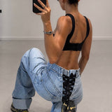 Lace Up Back Balloon Jean