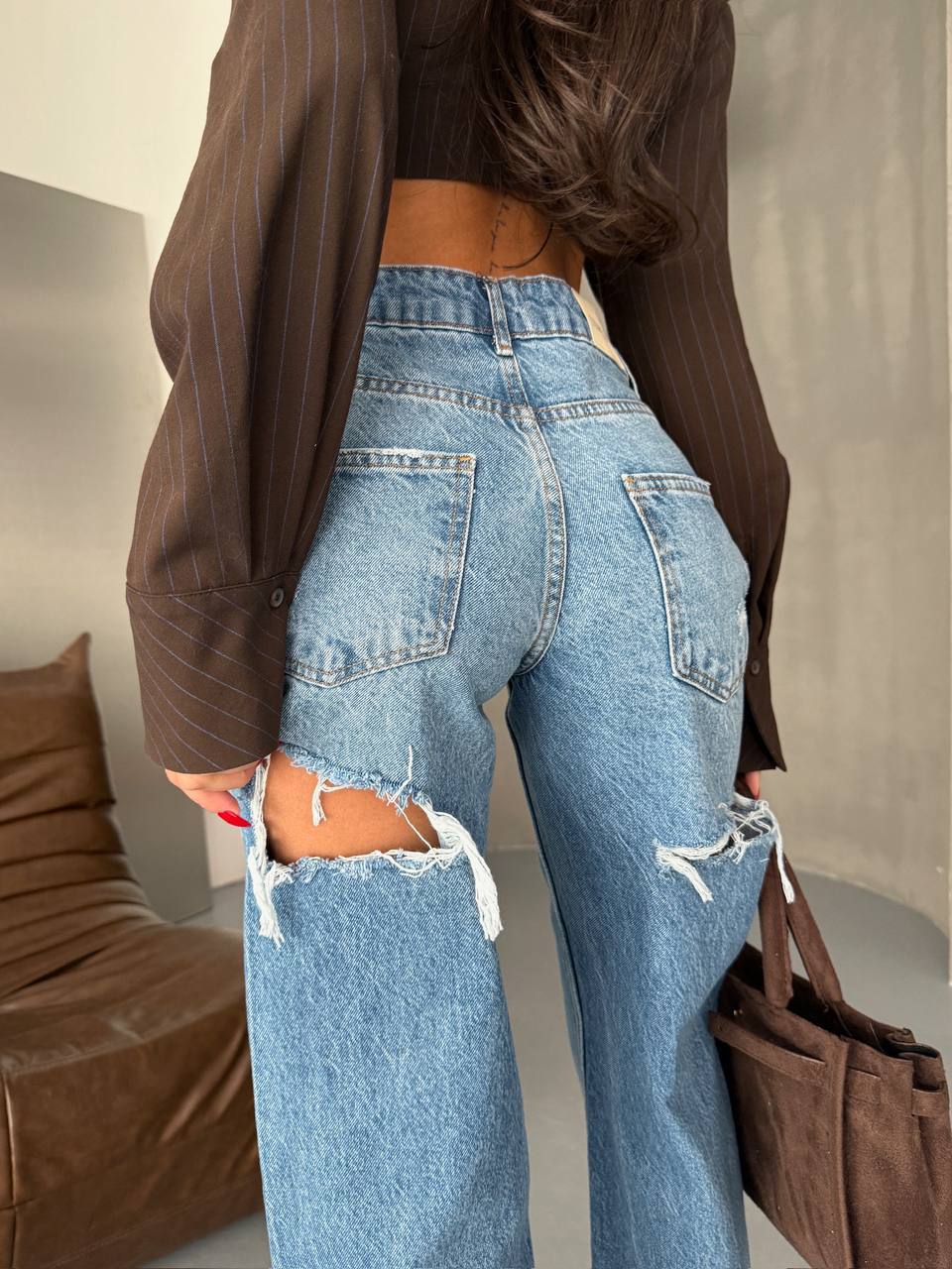 Cutout Back Wide Leg Jeans