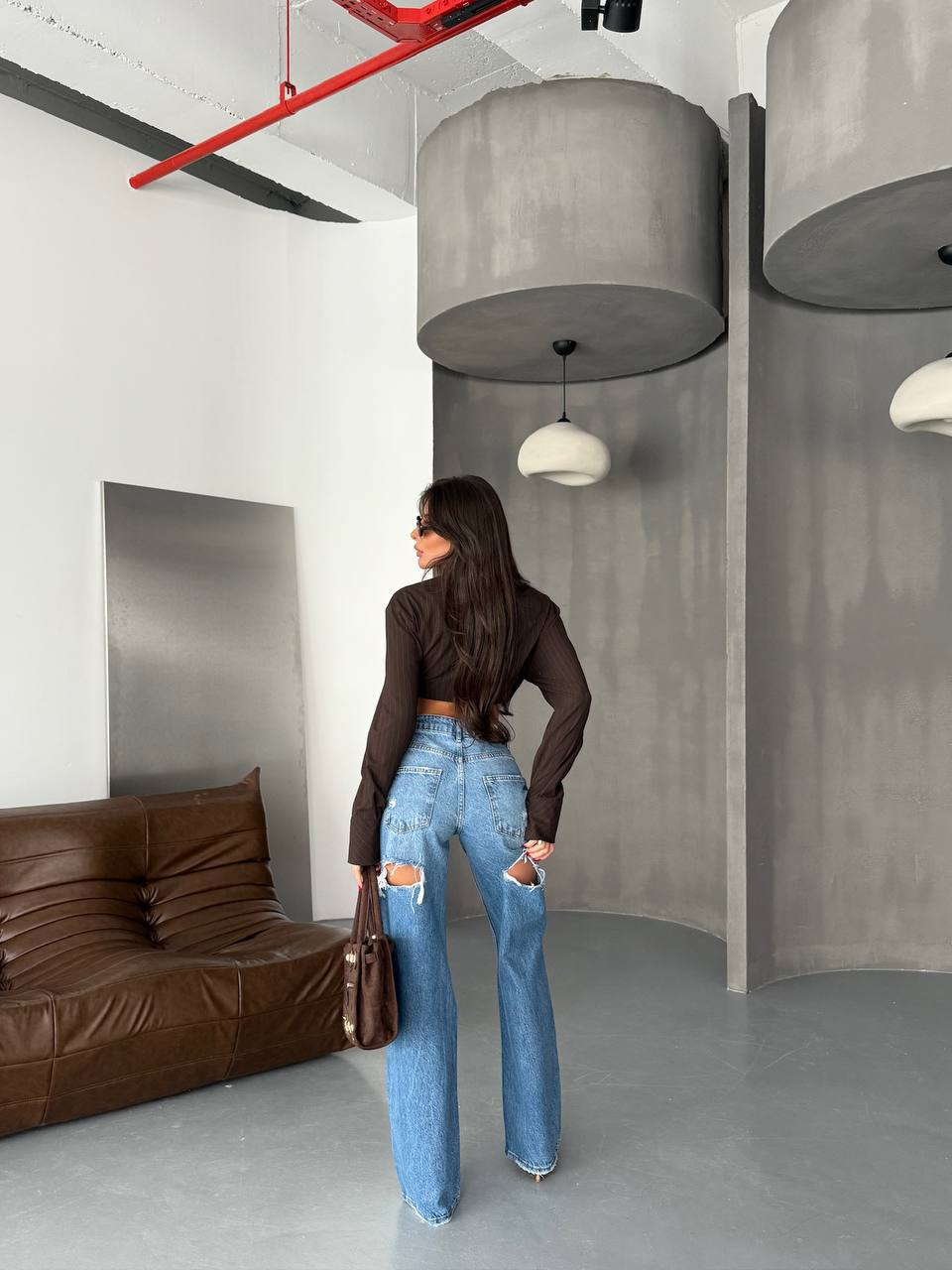 Cutout Back Wide Leg Jeans