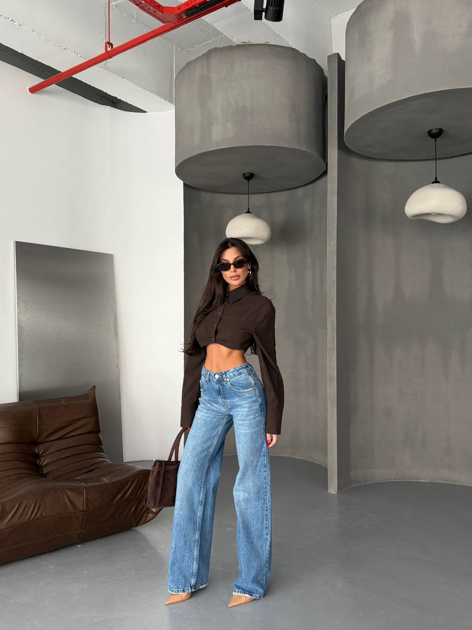 Cutout Back Wide Leg Jeans