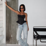 Mid Rise Straight Fit Ripped Jean