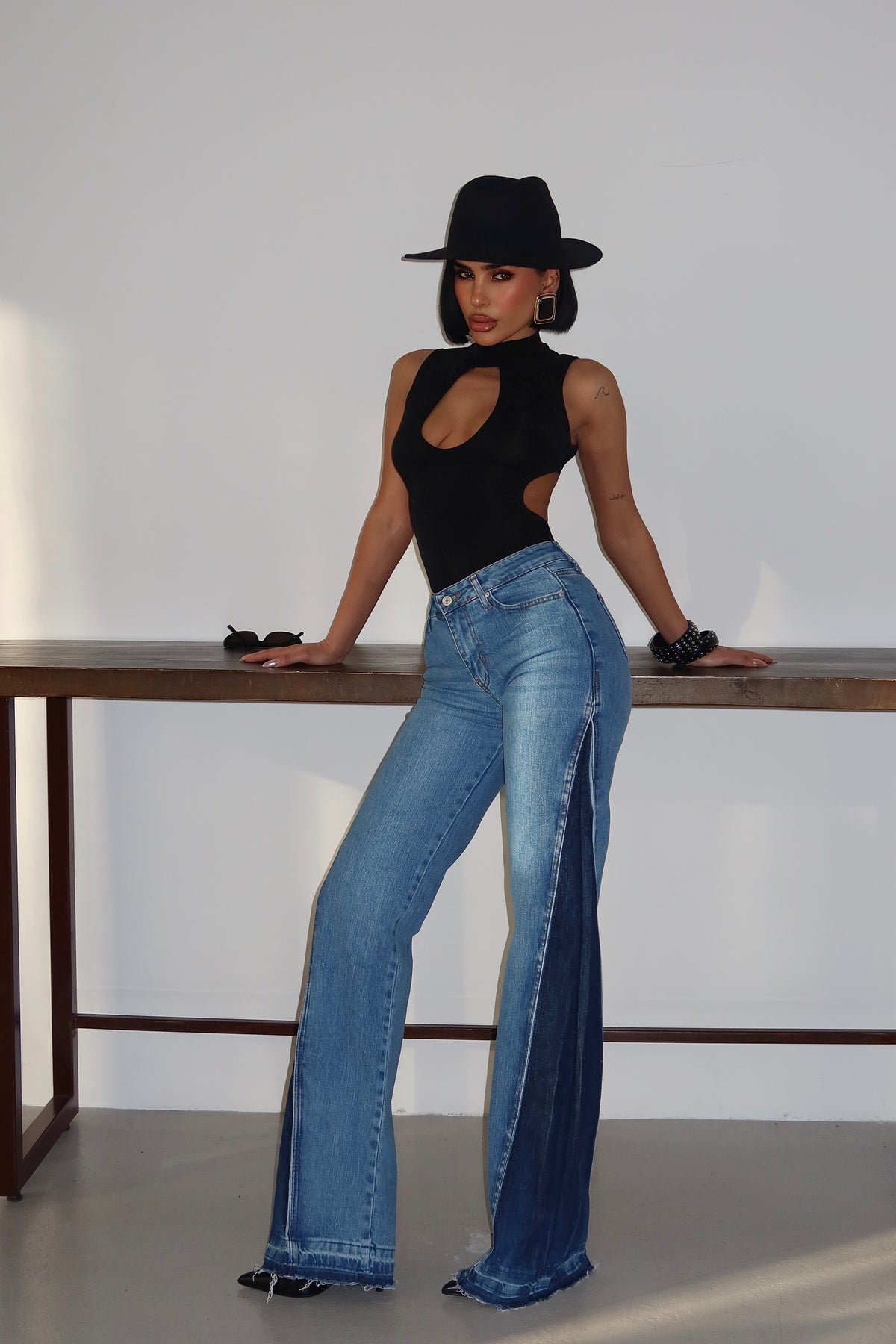 Two-Tone Flared Jeans
