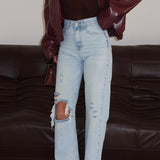 Straight Tassel Hem Jeans