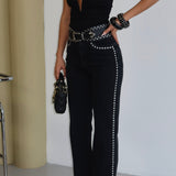 Studded Side Straight Leg Jeans