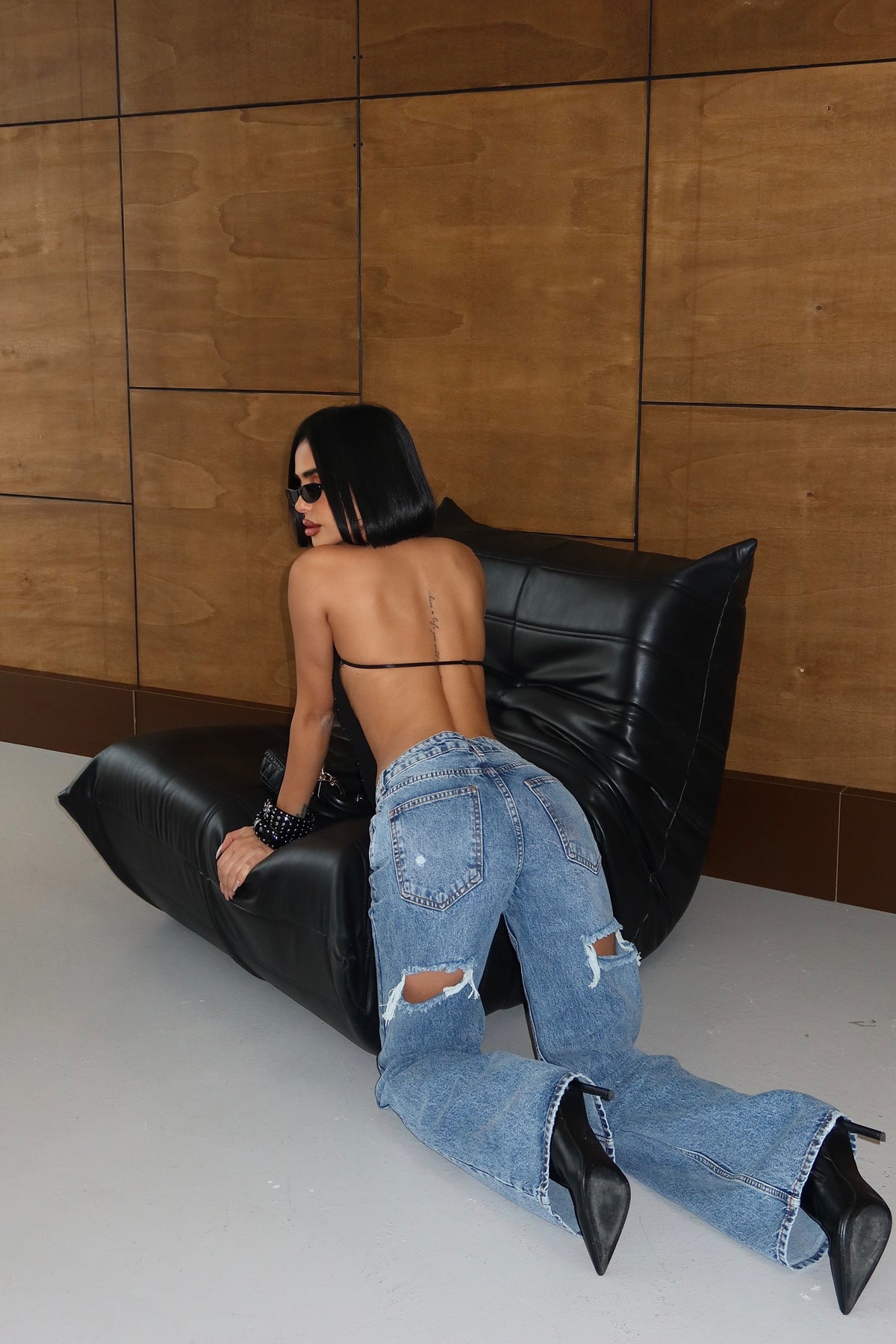 Cutout Back Wide Leg Jeans