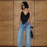 Cutout Back Wide Leg Jeans - Blue