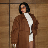 Suede Belted Coat Brown