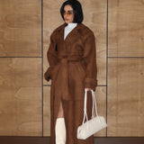 Suede Belted Coat Brown