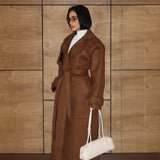 Suede Belted Coat Brown