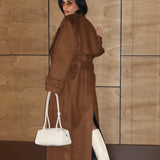 Suede Belted Coat Brown
