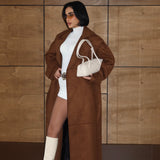 Suede Belted Coat Brown