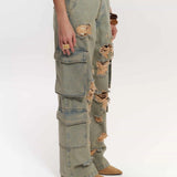 Distressed Cargo Jeans