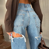 Cutout Back Wide Leg Jeans - Blue