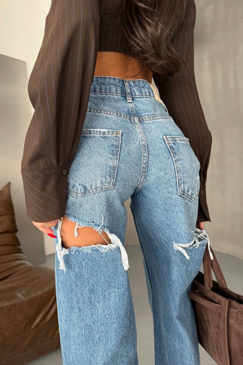 Cutout Back Wide Leg Jeans