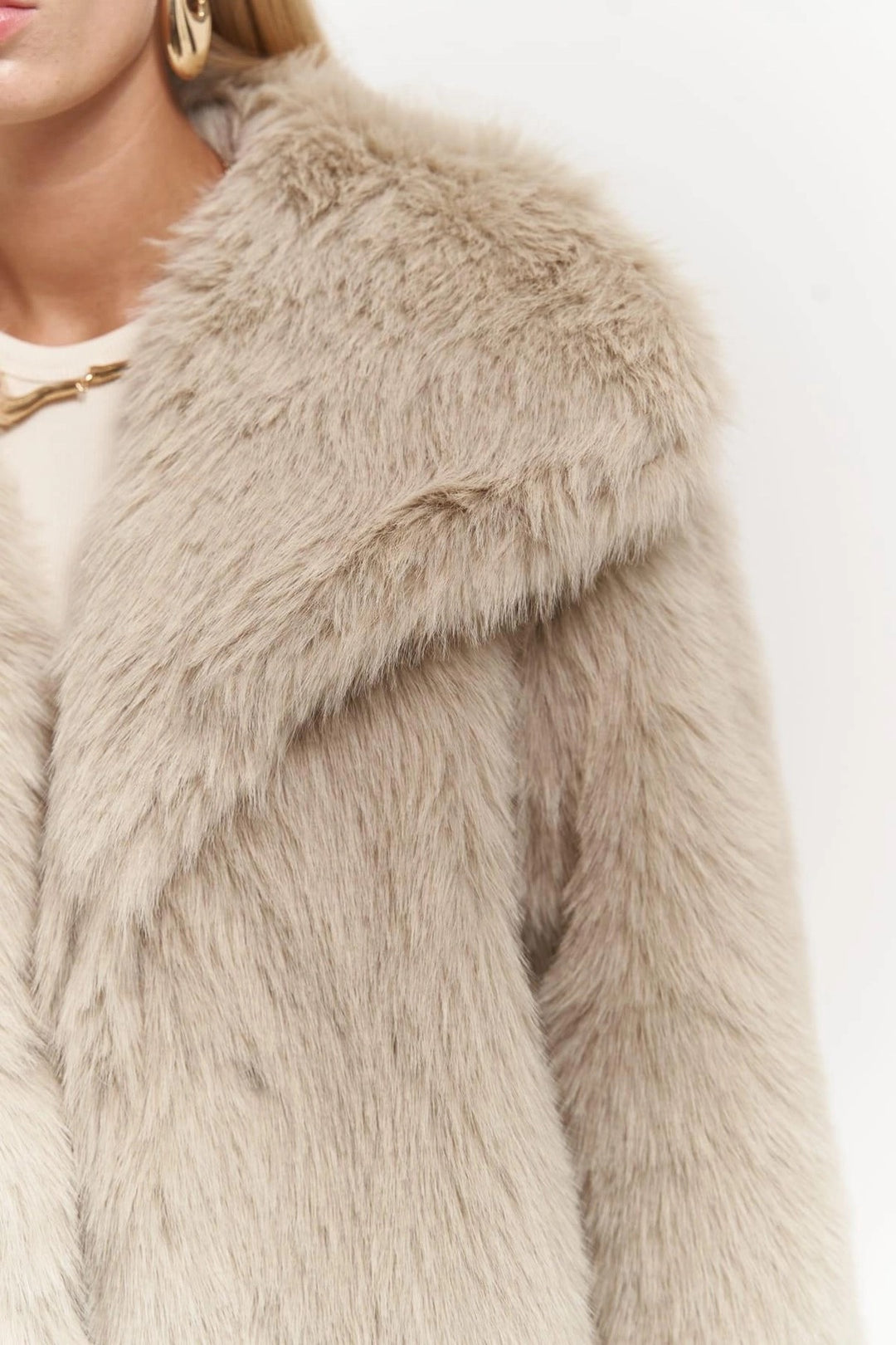 Plush Snap-Front Oversized Fur Jacket