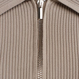 Off-Shoulder Zip-Up Ribbed Top