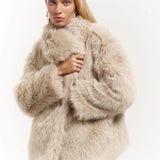 Plush Snap-Front Oversized Fur Jacket