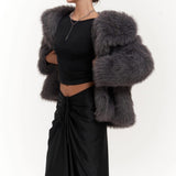 Plush Snap-Front Oversized Fur Jacket