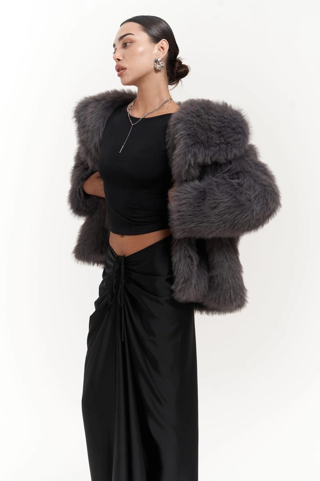 Plush Snap-Front Oversized Fur Jacket
