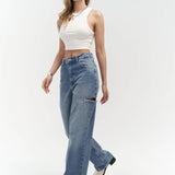 High-Waist Jeans with Contrast Stitching