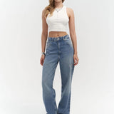 High-Waist Jeans with Contrast Stitching