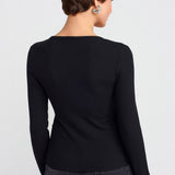 Notch Button Rib Top Black