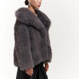 Plush Snap-Front Oversized Fur Jacket