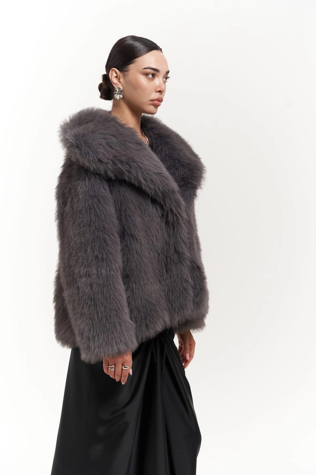 Plush Snap-Front Oversized Fur Jacket