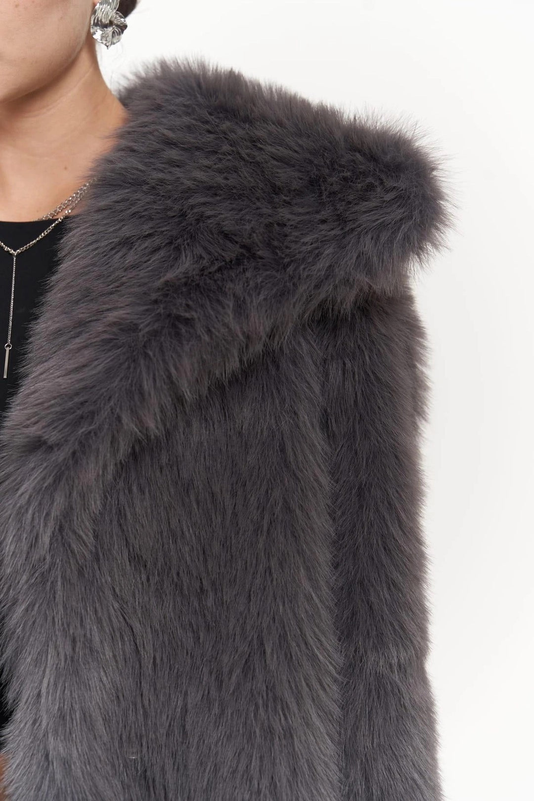 Plush Snap-Front Oversized Fur Jacket