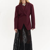 Burgundy Fitted Double-Breasted Blazer