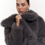 Plush Snap-Front Oversized Fur Jacket