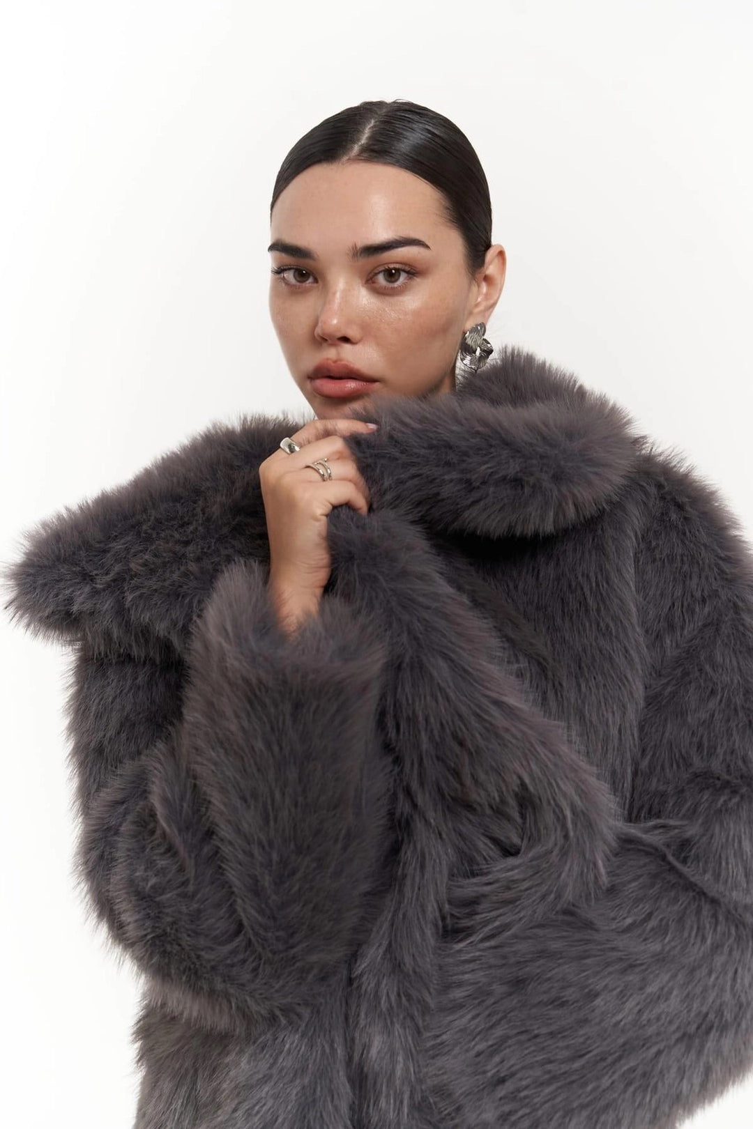 Plush Snap-Front Oversized Fur Jacket
