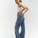 High-Waist Jeans with Contrast Stitching