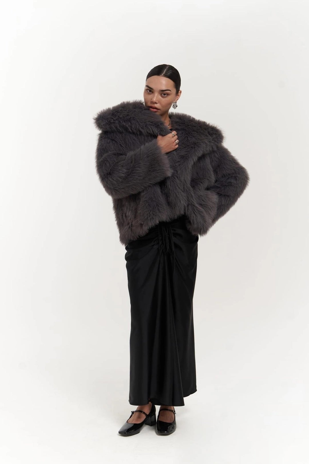 Plush Snap-Front Oversized Fur Jacket