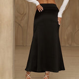 High-Waist Satin Skirt